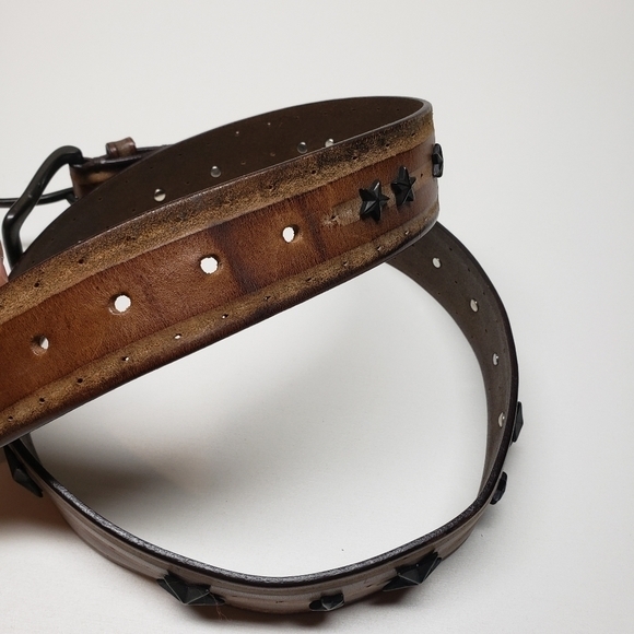 Post & Co Mens Handmade Italian Brown Leather Riveted Stars Belt SZ 34-36 - Picture 5 of 5
